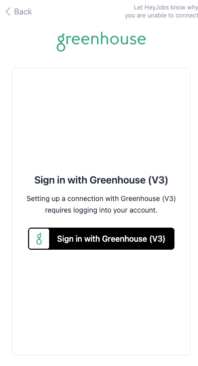 Greenhouse sign-in screen accepting the requested scope