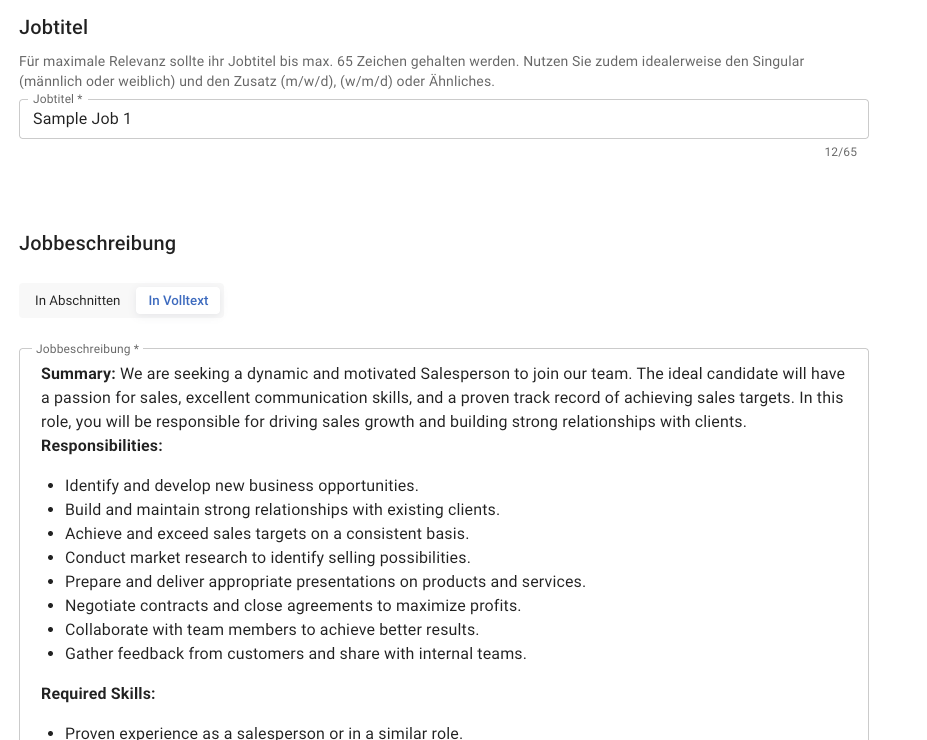 Synced demo job data in the HeyJobs Recruiter Portal