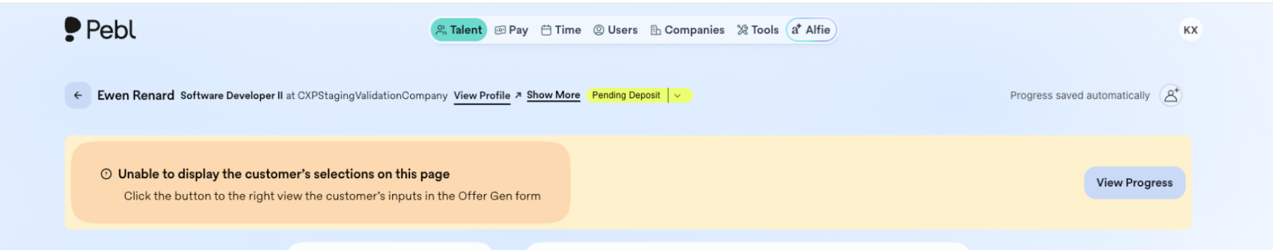 View Progress button on the top banner