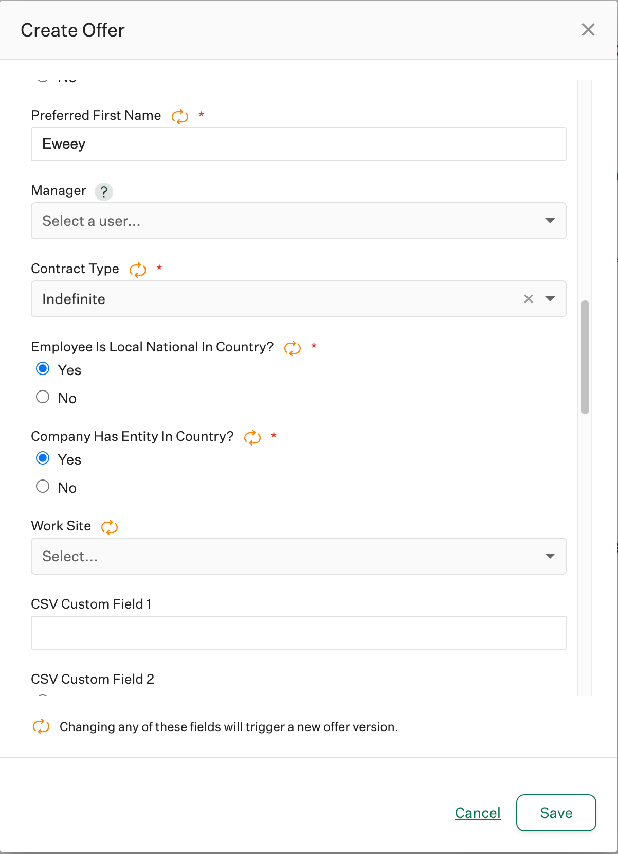 Remaining offer custom fields