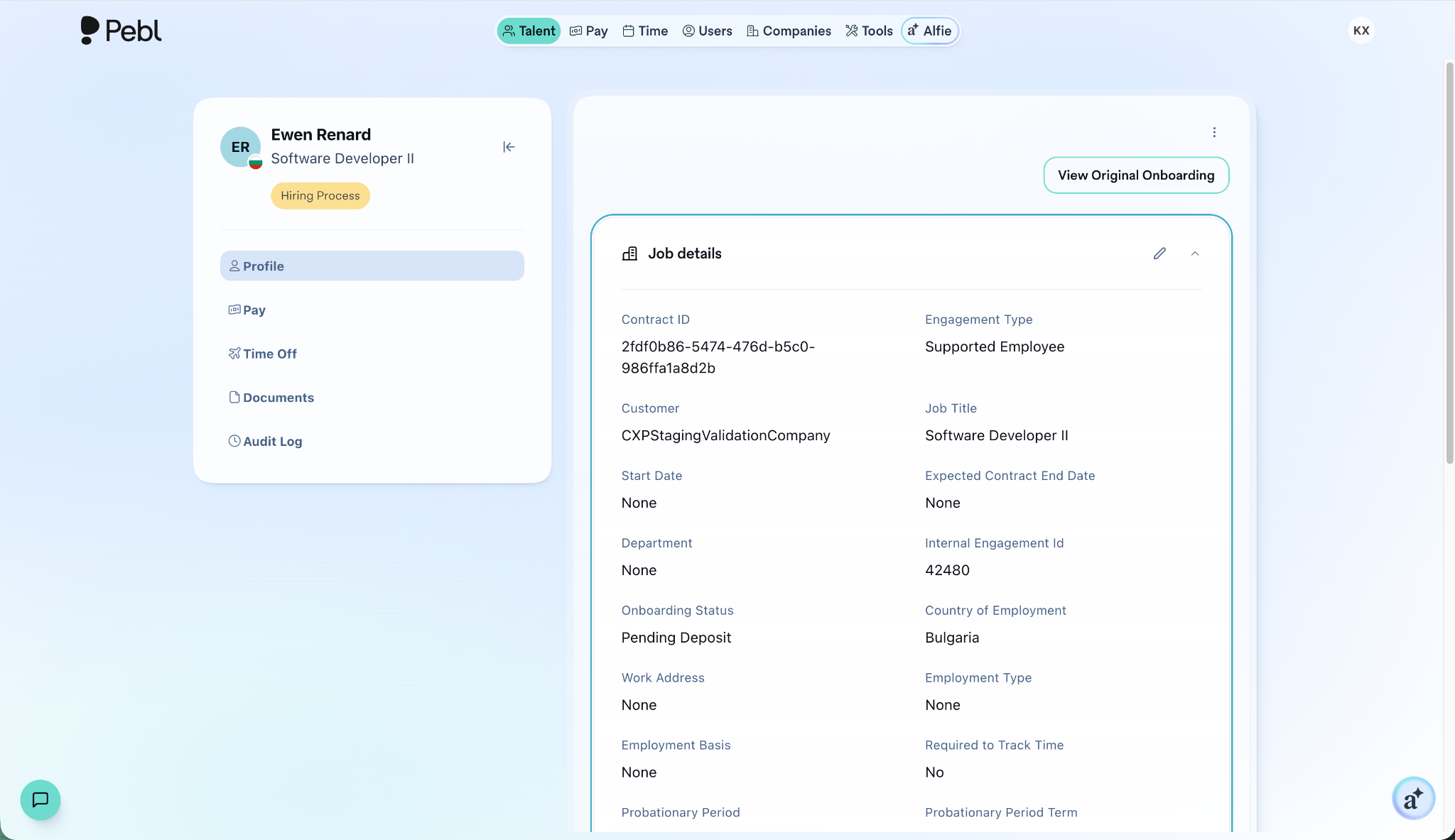 Employee details synced from Greenhouse to Pebl