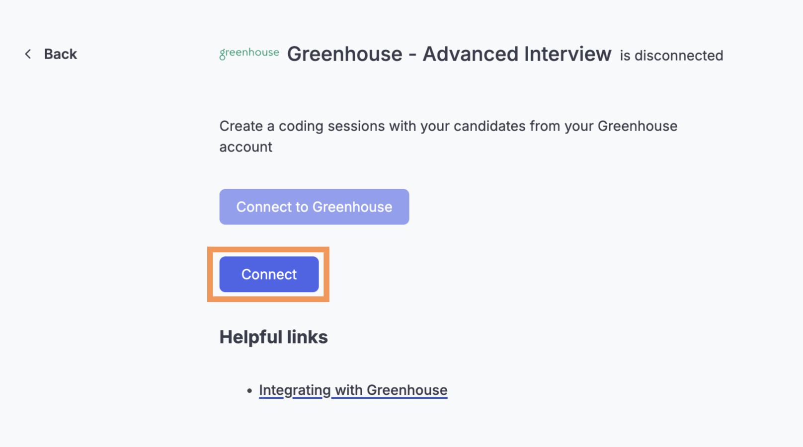 Codility Connect button for the Greenhouse Advanced Interview integration
