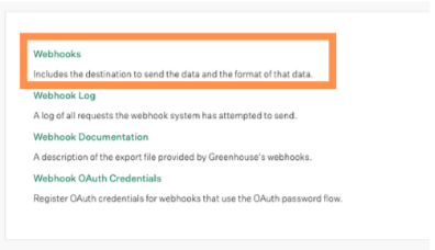 Greenhouse webhook creation form