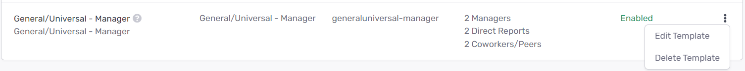 Three-dot menu next to a Crosschq template for editing or deleting