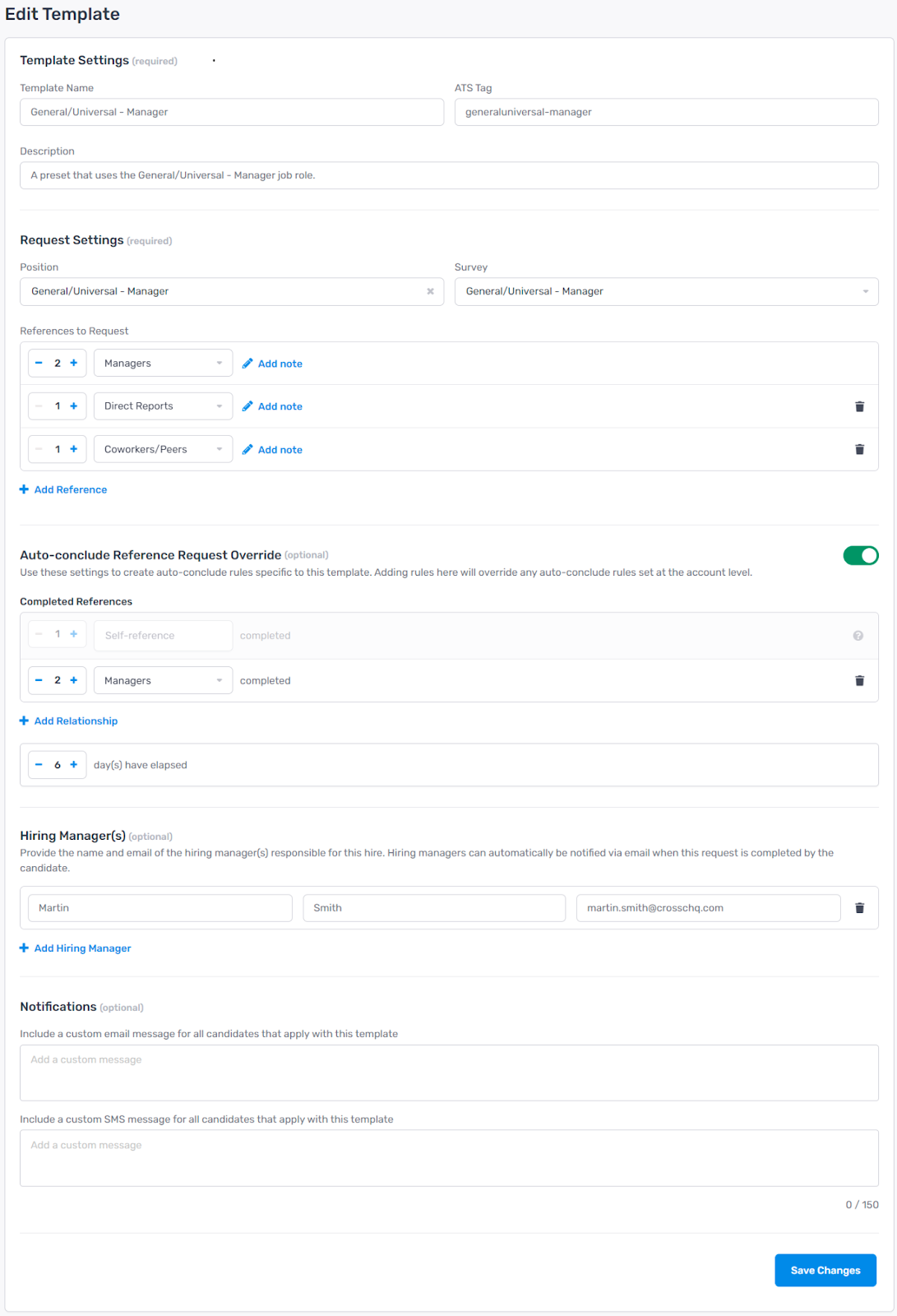 Crosschq template creation form