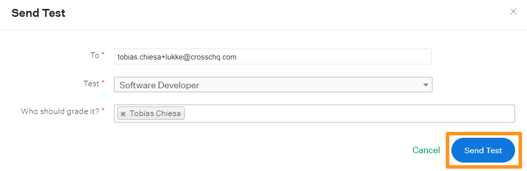 Send Test button on the Crosschq stage in Greenhouse