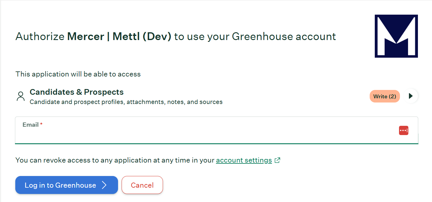 Login screen prompting for a Greenhouse email address