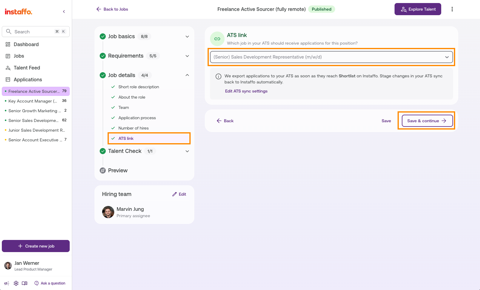 Linking an Instaffo job to a Greenhouse job
