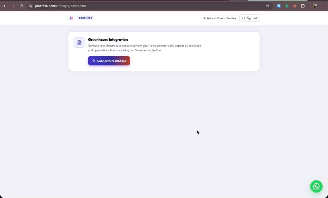Connect Greenhouse button on the Employer Dashboard