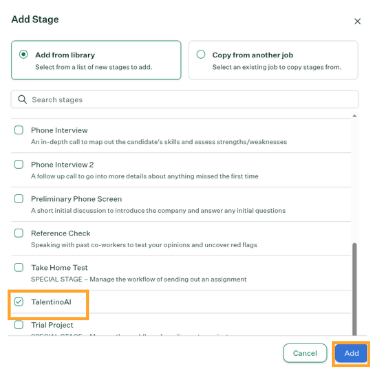 Adding the TalentinoAI stage to a job's interview plan