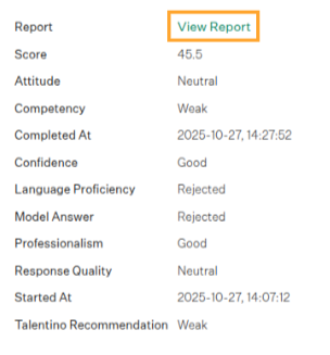 View Report button in TalentinoAI
