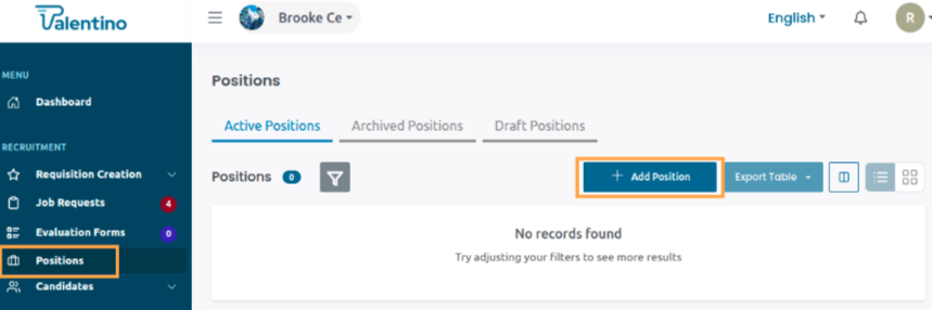 Requirements tab when creating a position in TalentinoAI