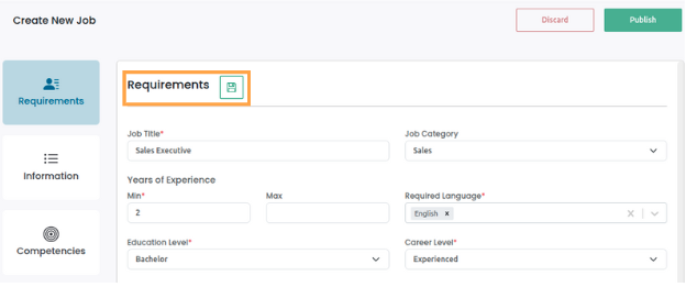 Controls tab for a position in TalentinoAI