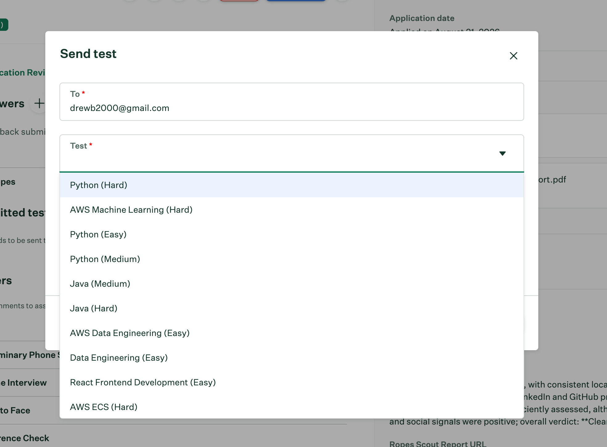 Interview Kit showing the View Report link into Ropes