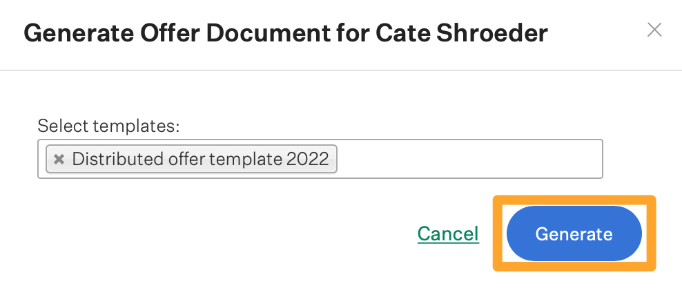 The Generate button is highlighted beside a candidate offer