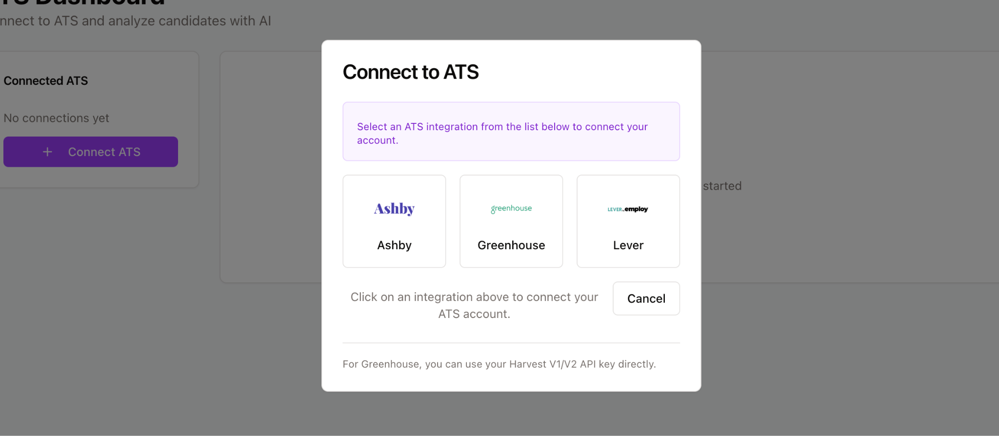 List of ATS options with Greenhouse selected