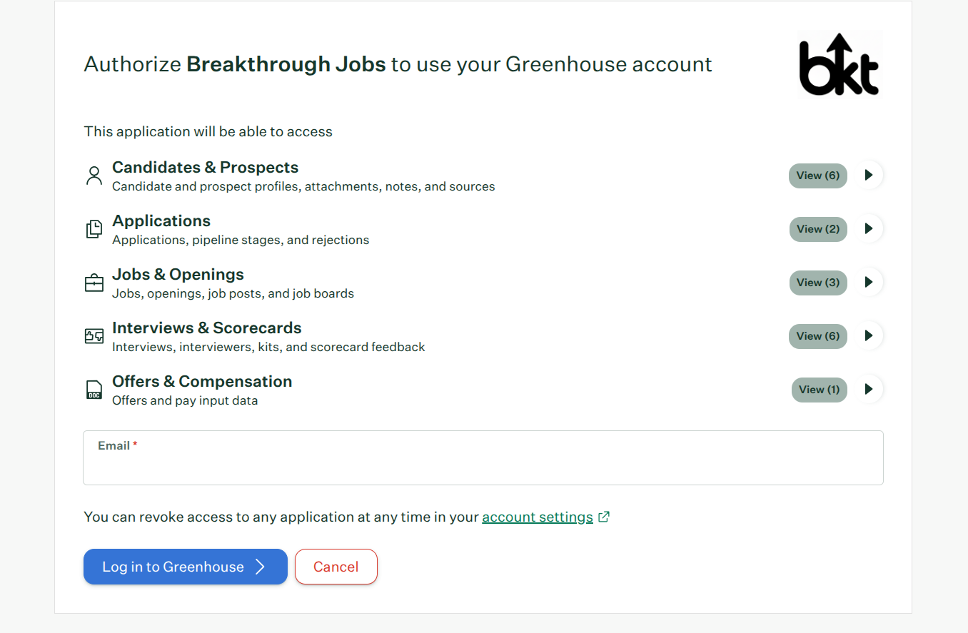 Greenhouse login form