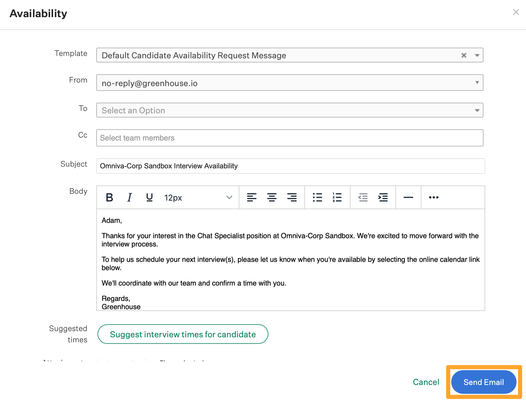 Request candidate availability with Google Calendar – Greenhouse Support
