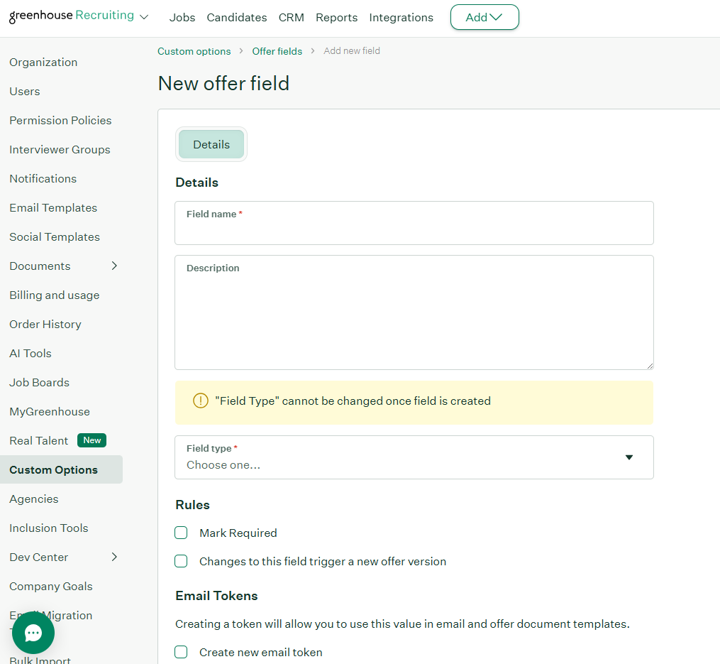 Custom offer field settings showing the Immutable Field Key clearstar_bgc_package