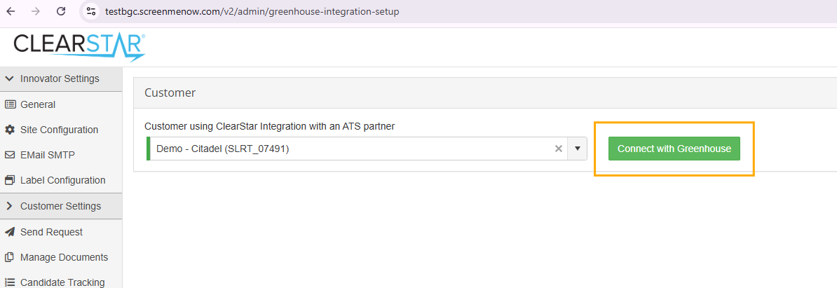 Connect with Greenhouse button in an available state