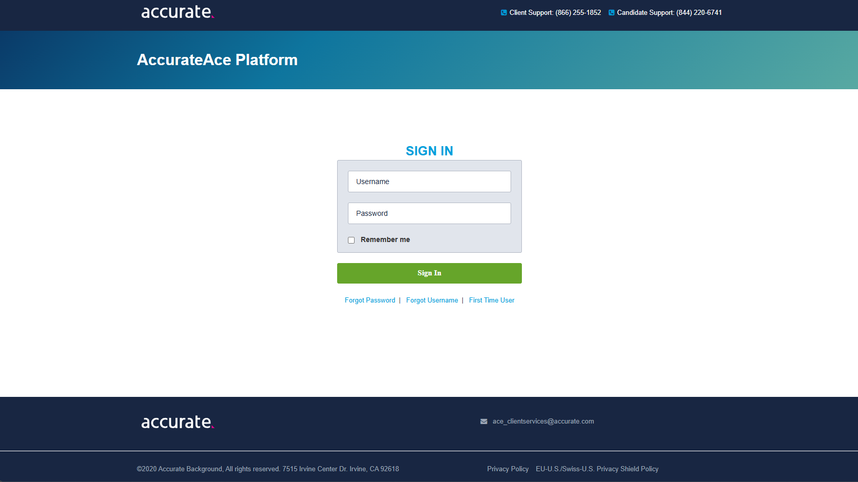 Accurate ACE login page