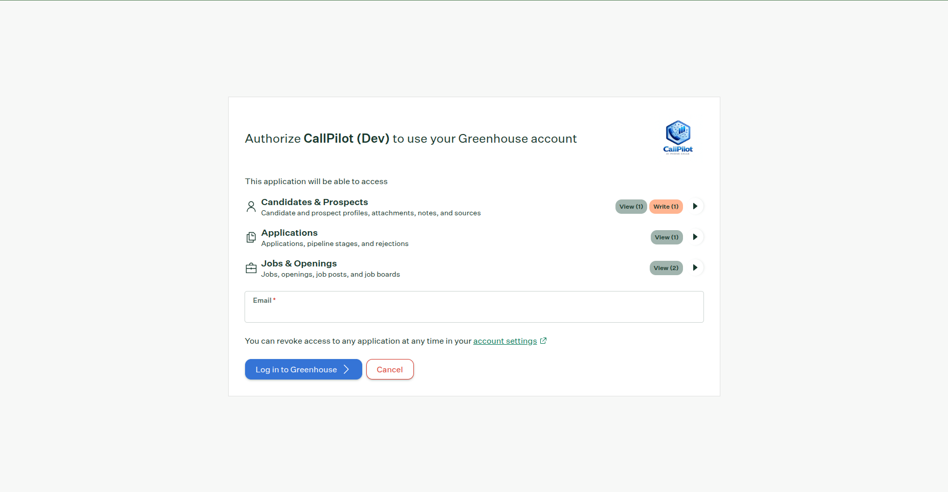 Greenhouse sign-in and approval screen