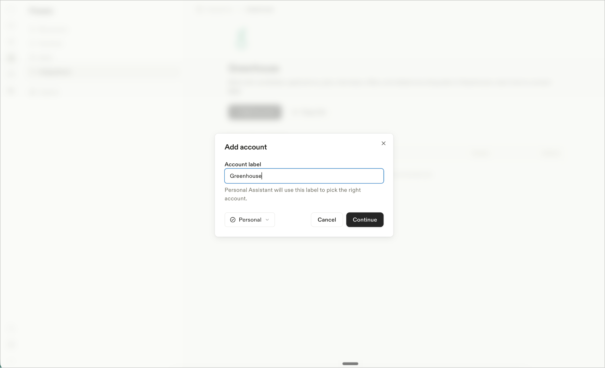 Add account dialog in Town