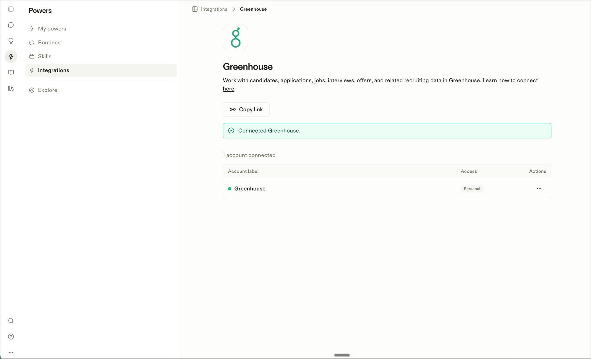 Town showing Connected Greenhouse with one account connected