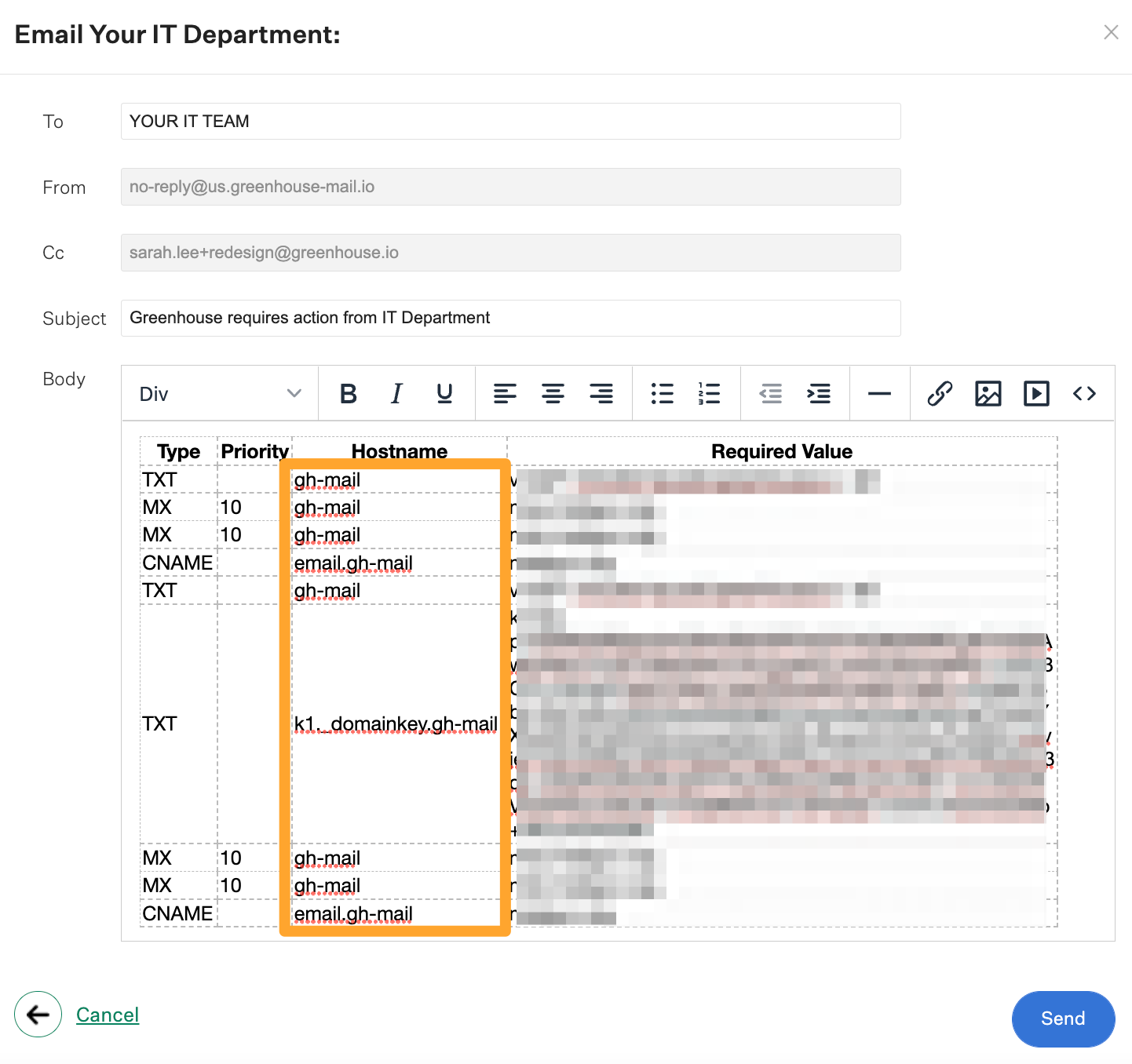 Screenshot of exampled edit domain records