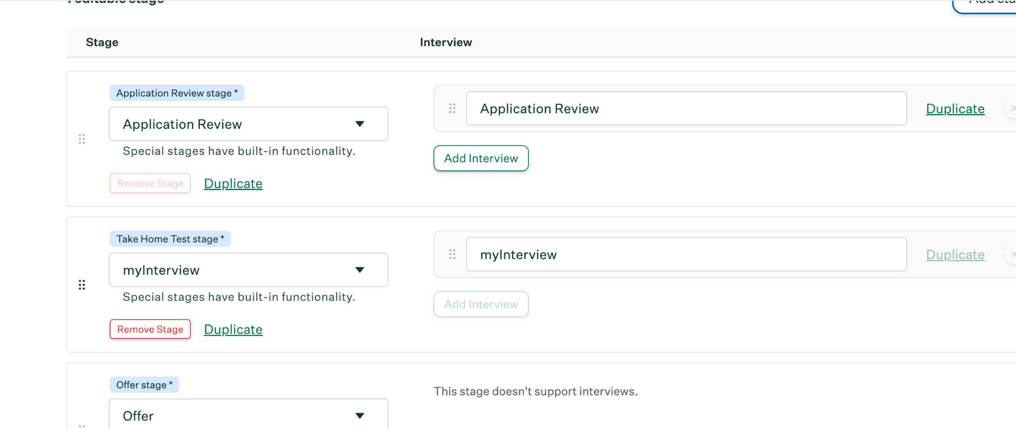 Greenhouse job Interview Plan with the myInterview stage added