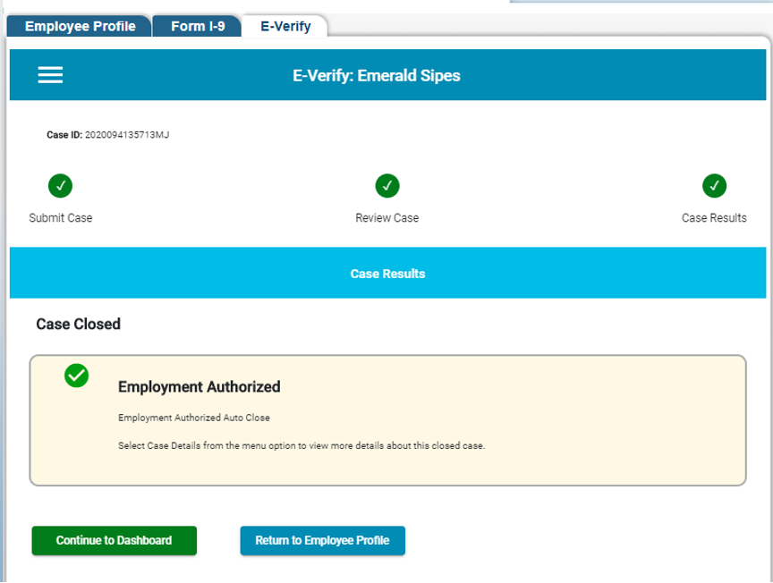 E-Verify results displayed in Mitratech's Tracker I-9 solution