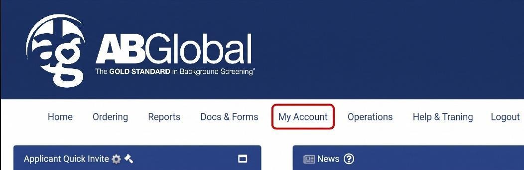 AB Global dashboard with My Account option