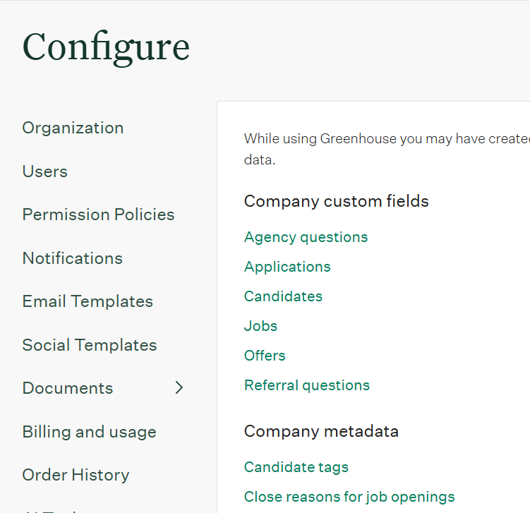 Custom Options page with Jobs option