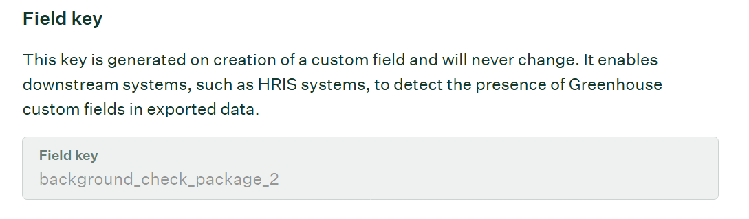 Package field details showing the Field key