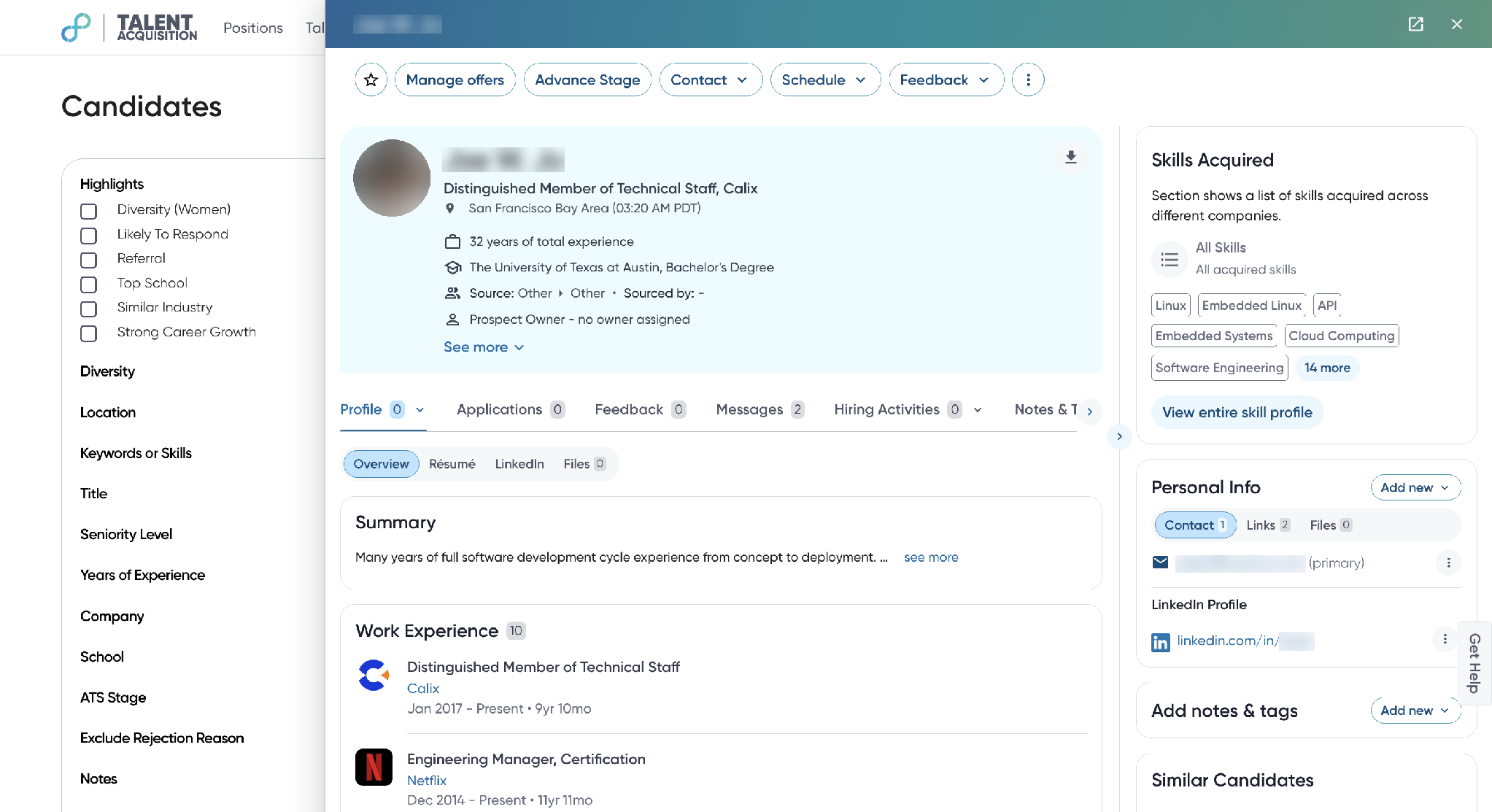 Candidate profile in Eightfold