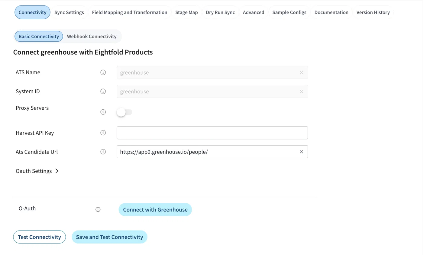 Connect with Greenhouse in the Eightfold Admin Console
