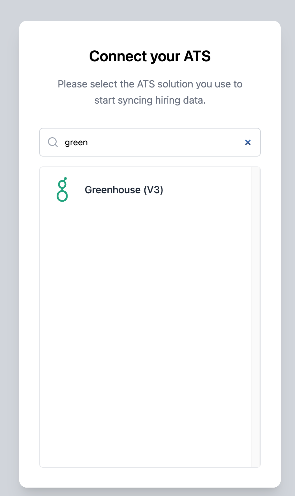 Tenzo ATS integration search showing Greenhouse V3