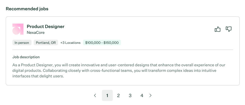 Recommended jobs on dashboard