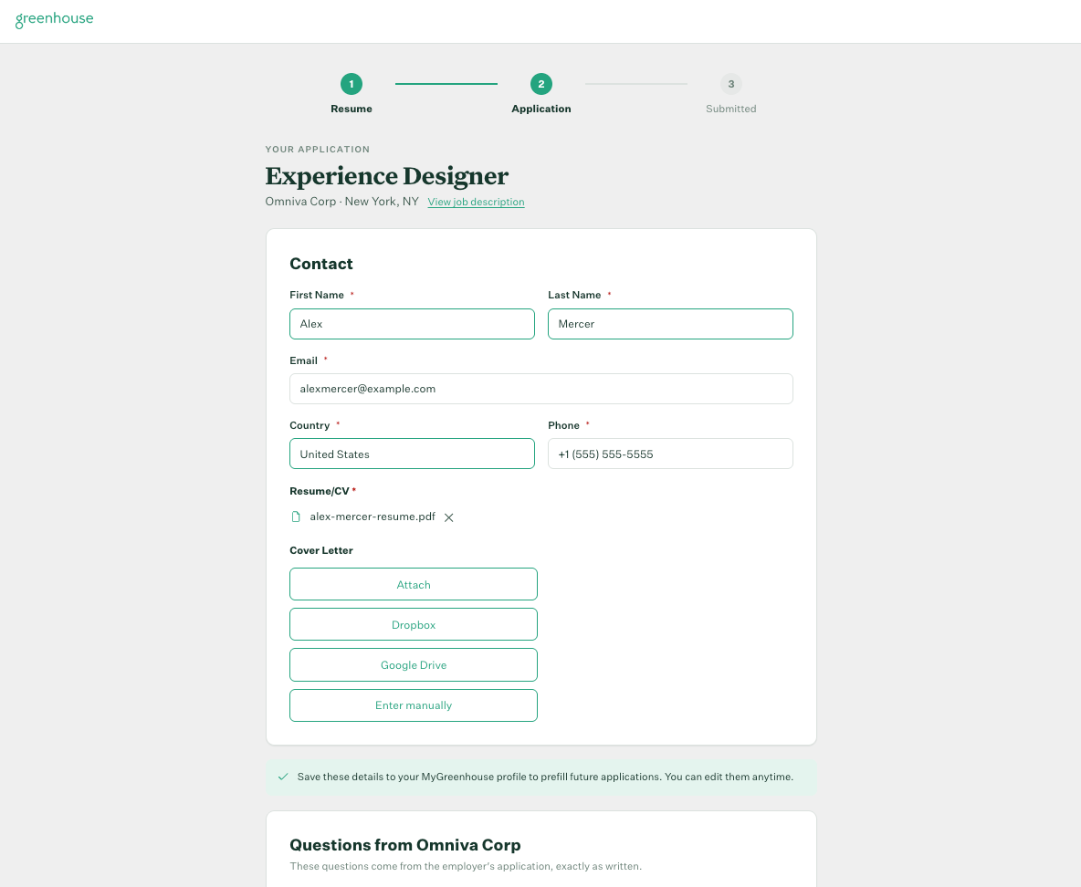 Autofill first time application, step 2 application form