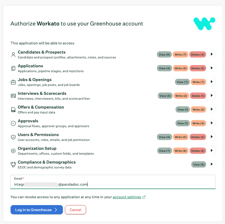 Greenhouse authorization prompt