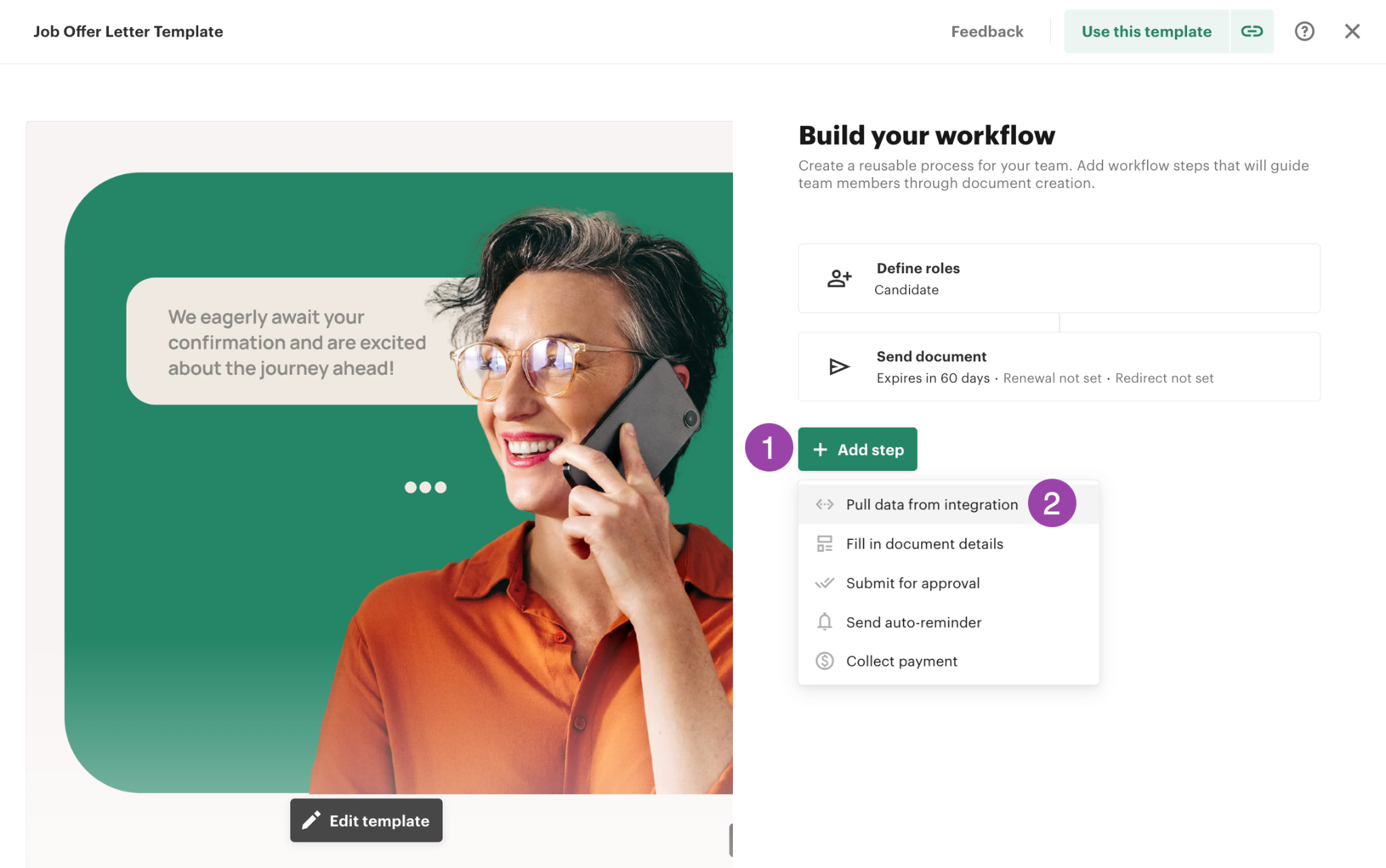 PandaDoc Workflow builder Pull data from integration step with Greenhouse option