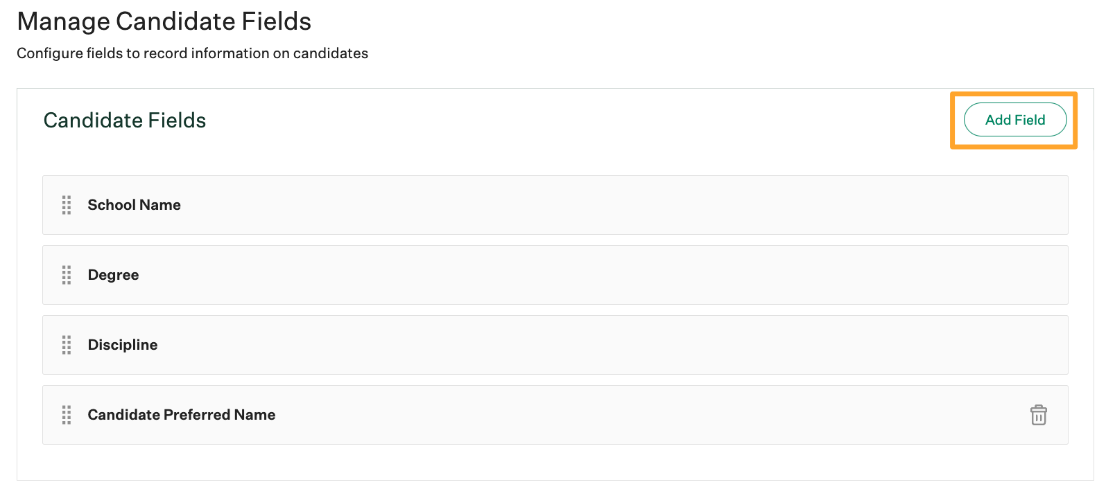 Screenshot of add field button