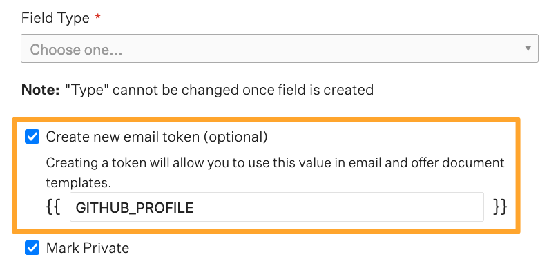 Screenshot of create new token
