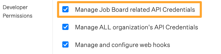 Screenshot of manage job board api permission 