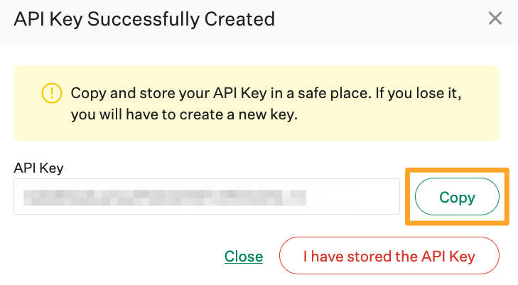 Screenshot of stored API key