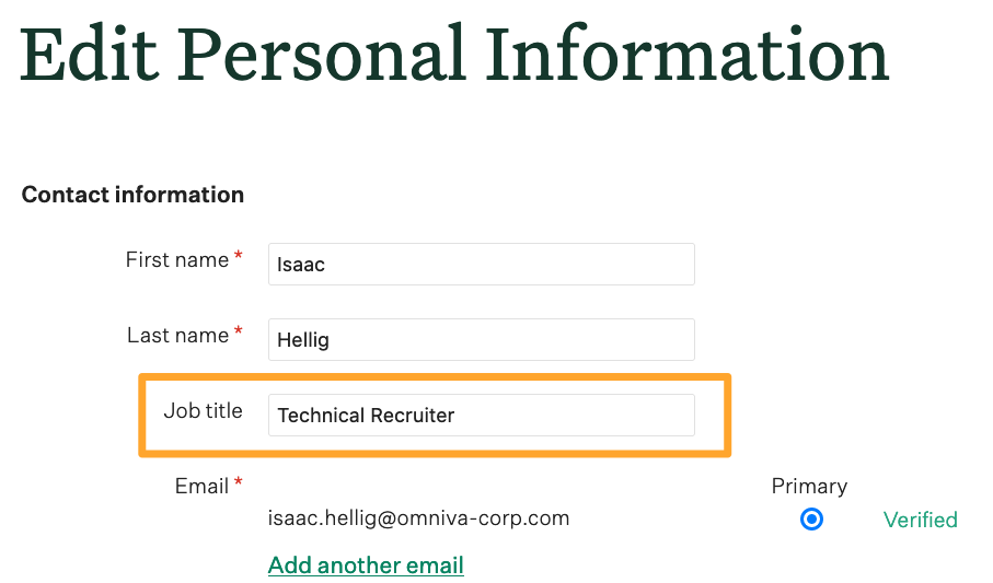 Screenshot of job title field 