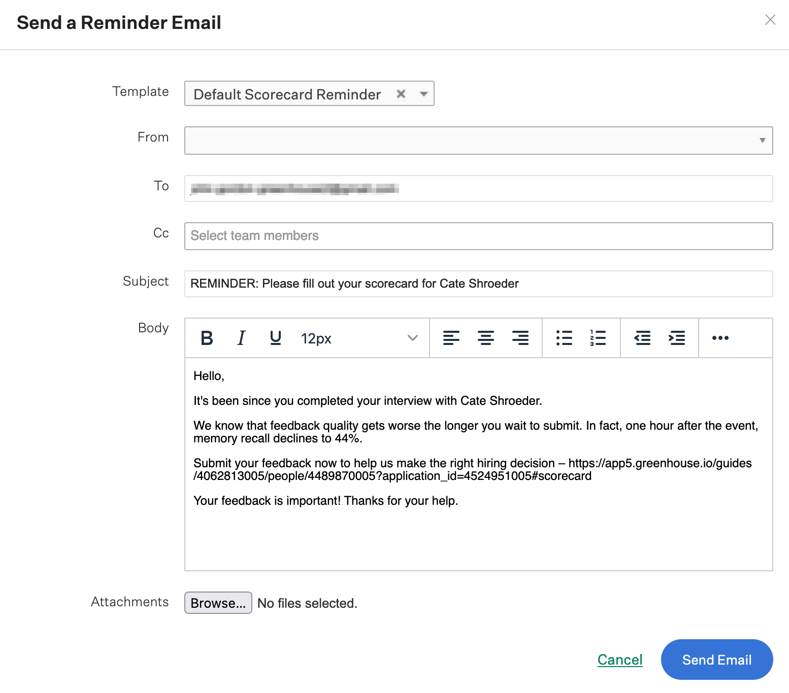 Send scorecard reminder notification manually – Greenhouse Support