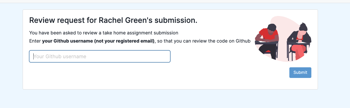 Screenshot of a review request with github username login