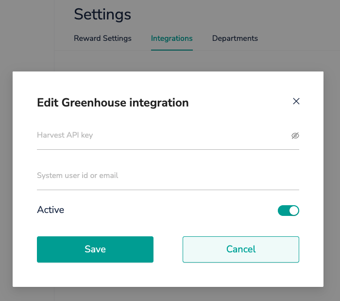 Screenshot of the Edit Greenhouse integration window