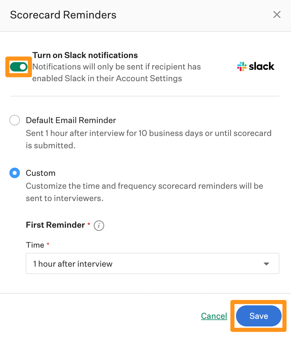 Screnshot of the Slack notifications toggle